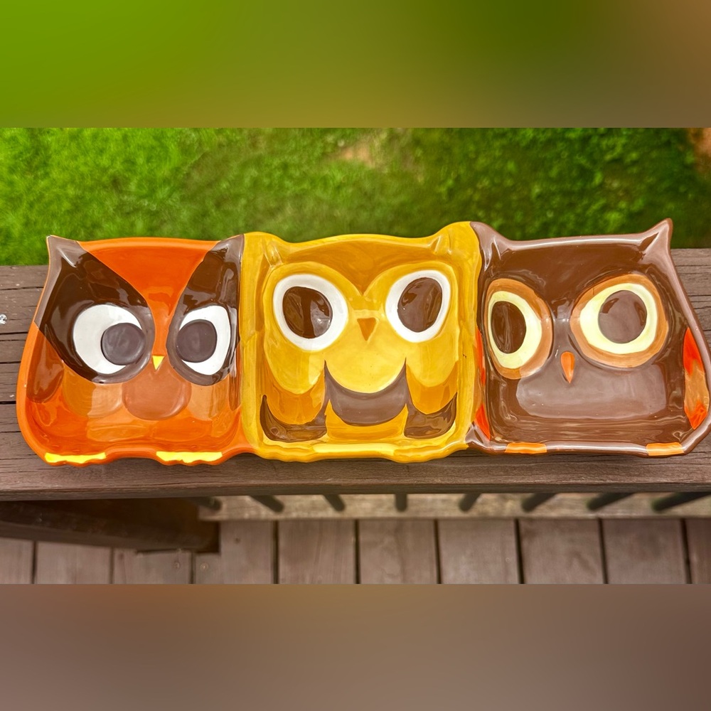 🦉 Mesa Home Products Retro Ceramic Snack Serving Tray 3 OWLS